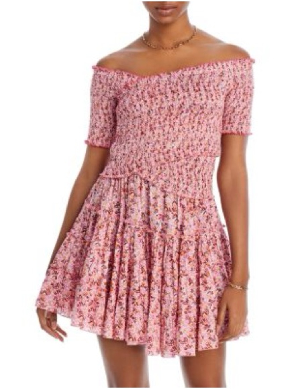 Poupette St. Barth Soledad Off-Shoulder Pink Floral Mini Dress